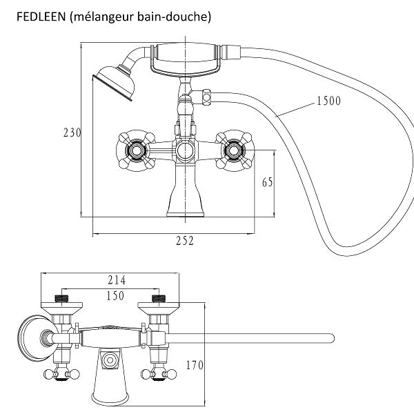 FEDLEEN mélangeur bain-douche chrome blanc dimensions