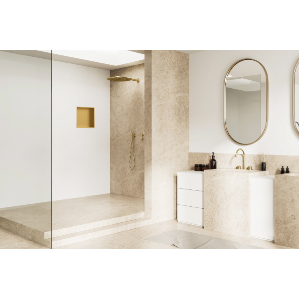 niche de douche pour salle de bain design dorée