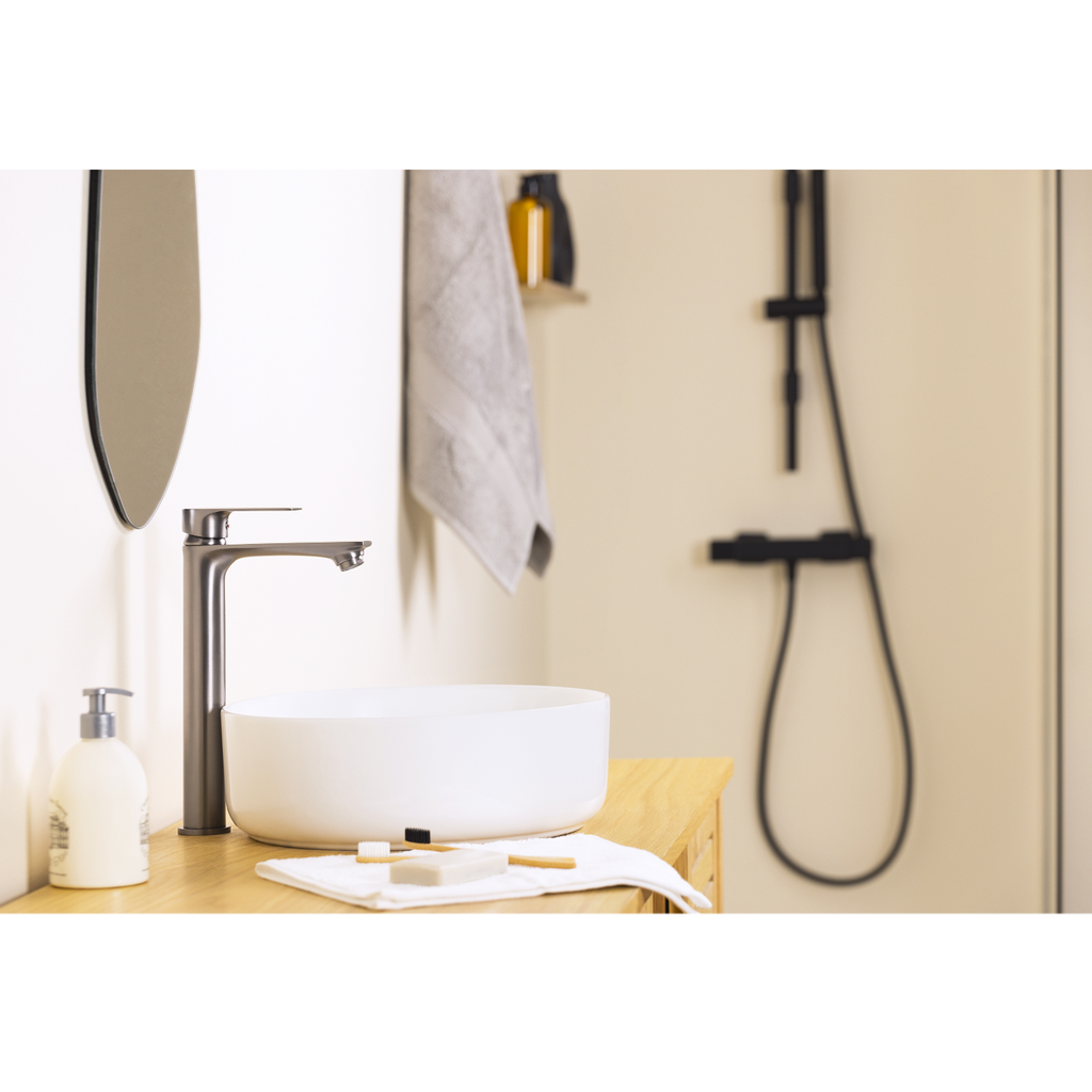 NYTIA robinet mitigeur vasque gris métal salle de bain moderne