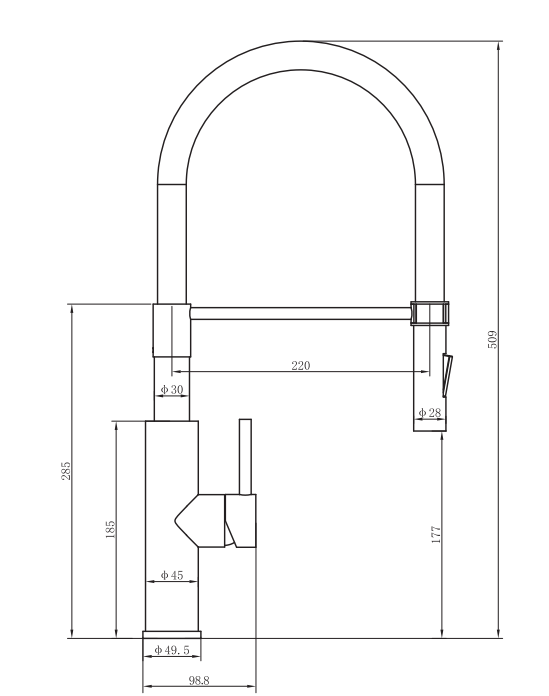 LUNDA mitigeur évier Inox brossé / noir dimensions