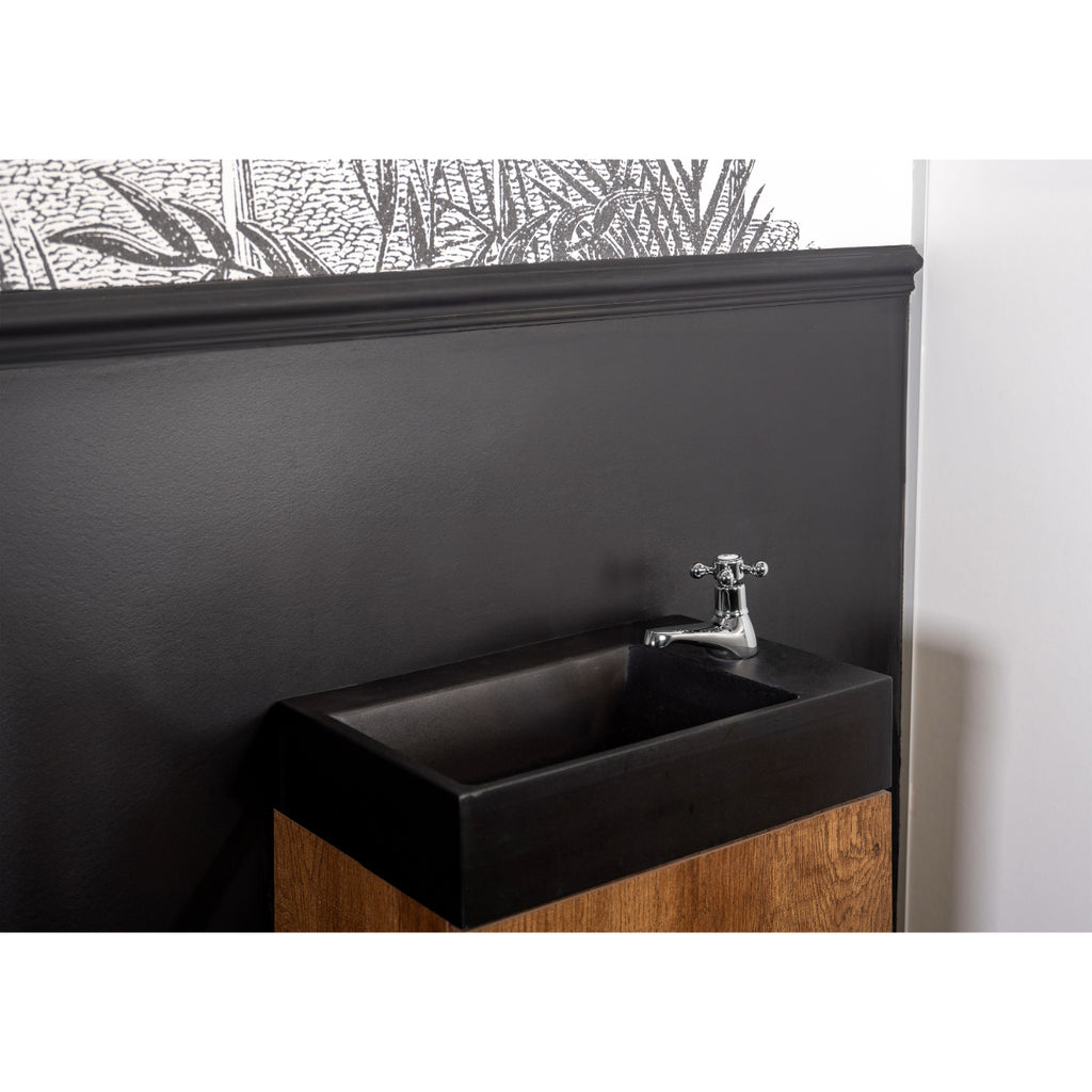 robinet lave mains bas style vintage sur meuble de lavabo