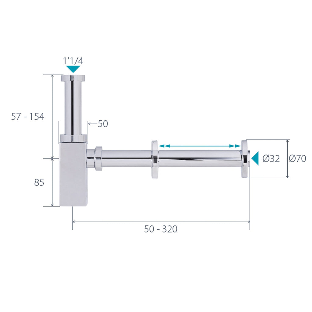 Siphon carré en laiton pour lavabo chrome dimensions