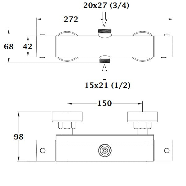 BOLEA mitigeur thermostatique double sortie chrome dimensions