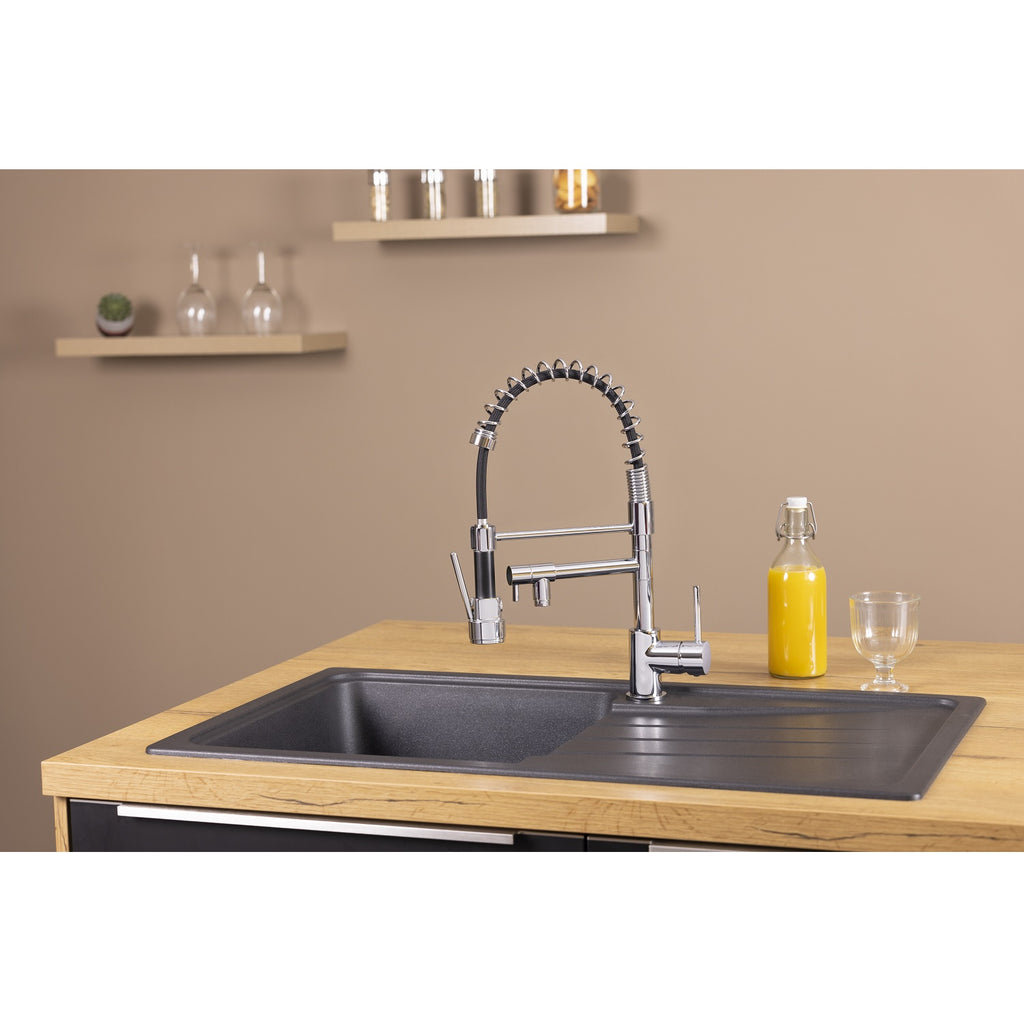 OASIS robinet avec douchette double bec type chef chrome noir cuisine industrielle