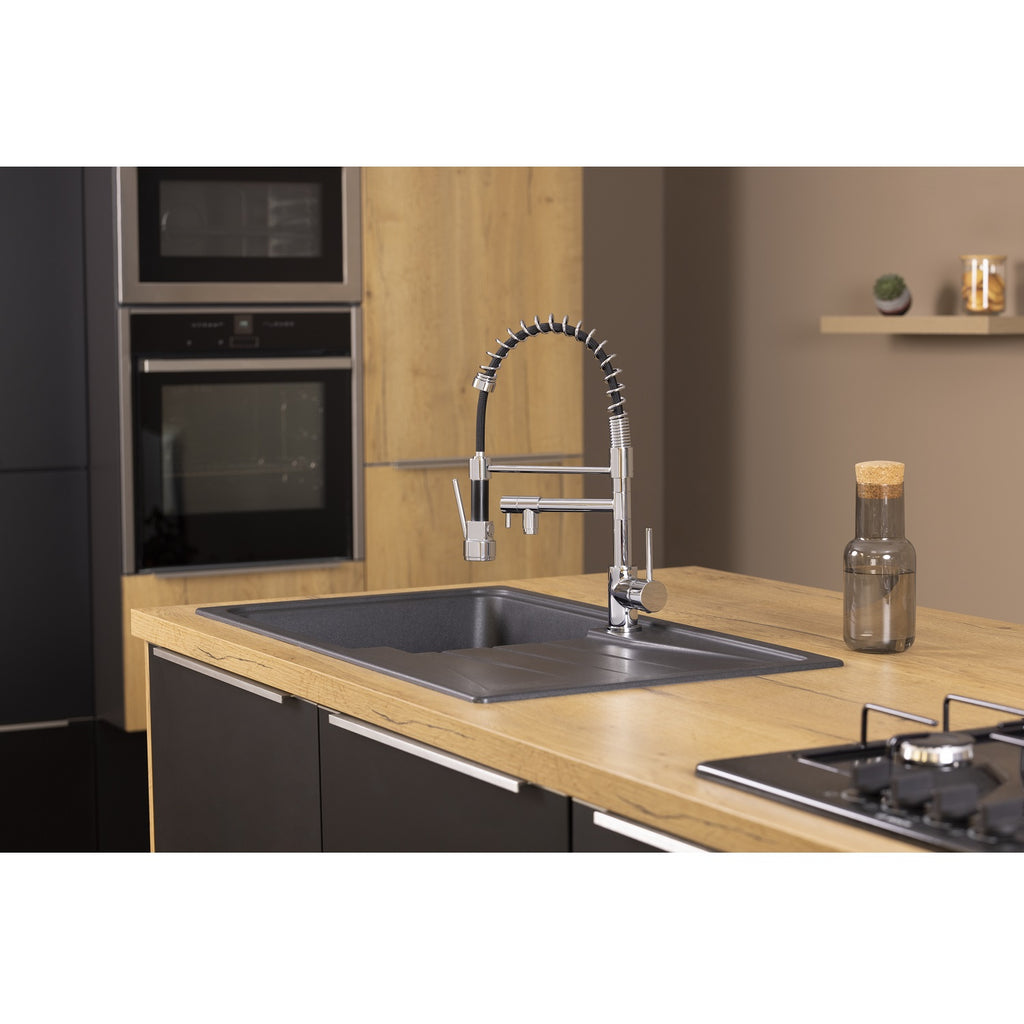 OASIS mitigeur évier double bec type chef chrome noir cuisine industrielle