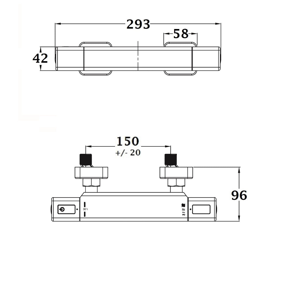 CUARTO mitigeur thermostatique douche chrome design carré dimensions